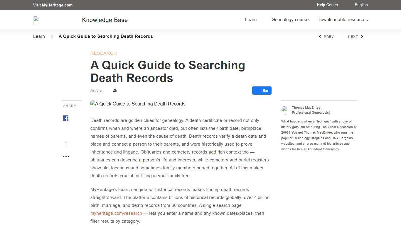 A Quick Guide To Searching Death Records - MyHeritage Knowledge Base